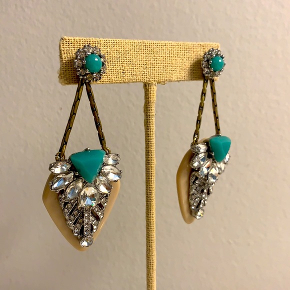 Chloe + Isabel Diamond Crystal and Turquoise Enamel Brass Chain Drop Earrings - Picture 1 of 7
